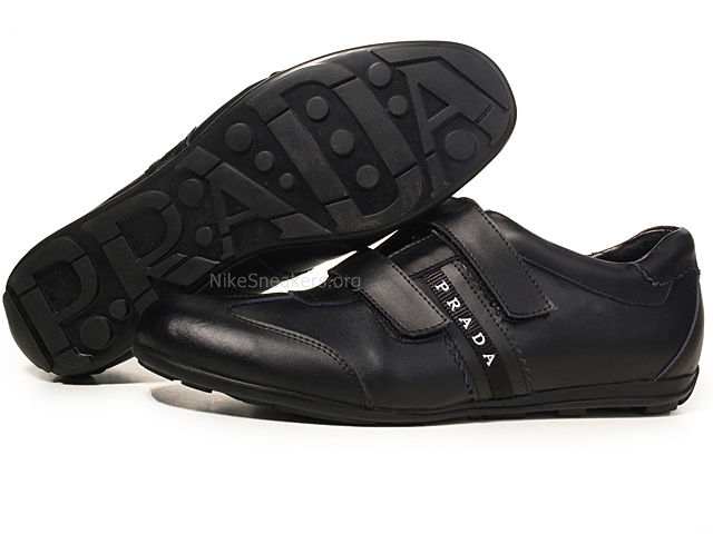 Prada Men's Casual Shoes - Black Leather With White Prada" Logo