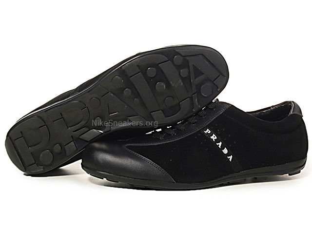 Prada Men's Casual Shoes - Black With White "Prada" Logo