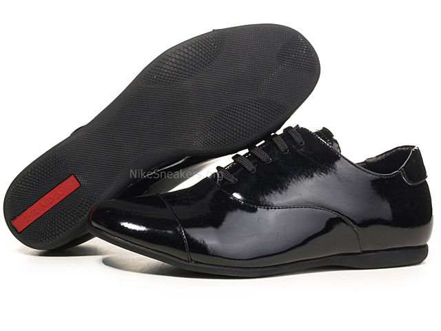 Prada Men's Dress Shoes - All Black Patent Leather With Rugged Shoelace Prada Men's Dress Shoes - All Black Patent Leather With Rugged Shoelace