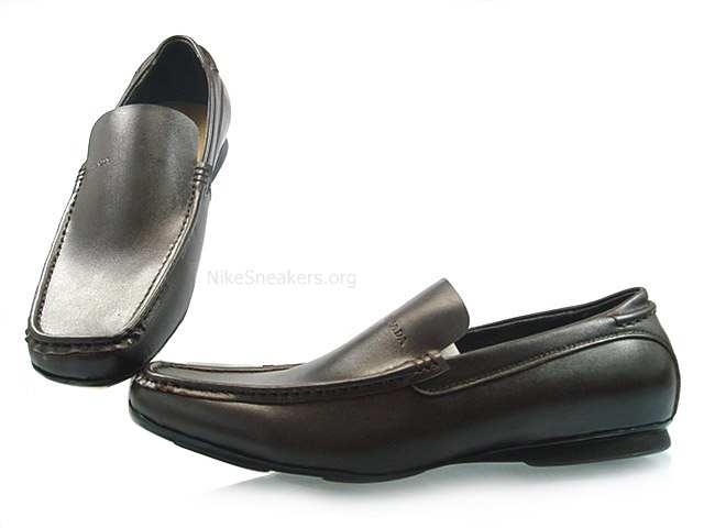 Prada Men's Dress Shoes - Grey Leather With "PRADA" Logo