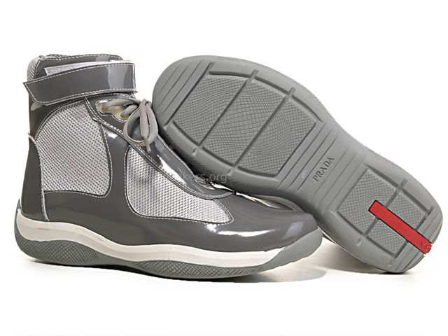 Prada Men's High Shoes - Sliver Leather / Ice White with Dark Grey Sole