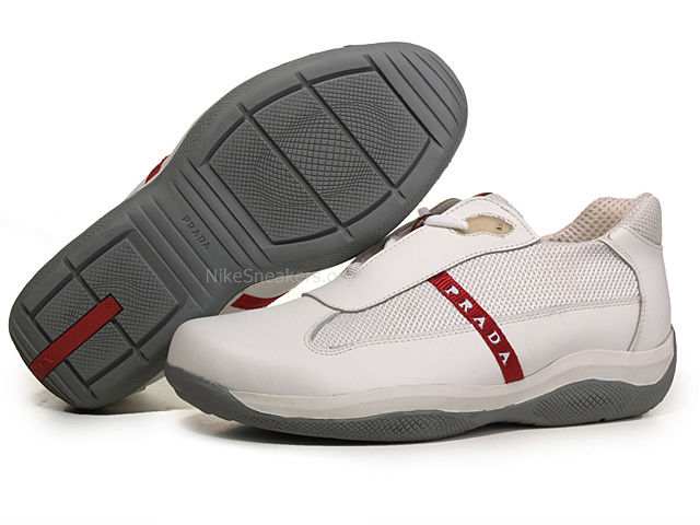 Prada Men's Low Shoes - White / Grey with Red Line and White Brand