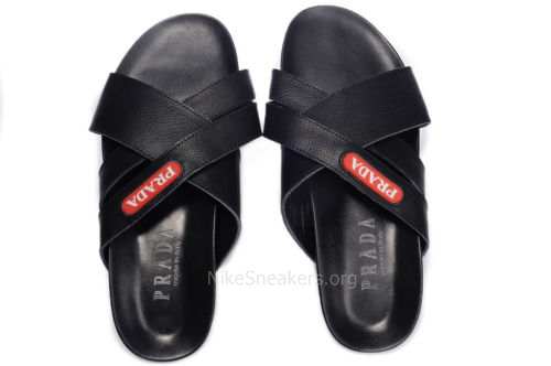 Prada Men's Slipper - Black in X-shape and White Brand Prada Men's Slipper - Black in X-shape and White Brand