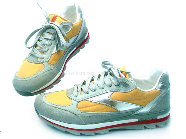 Prada Men's Sneaker - Yellow / Cyan With Silver Lace