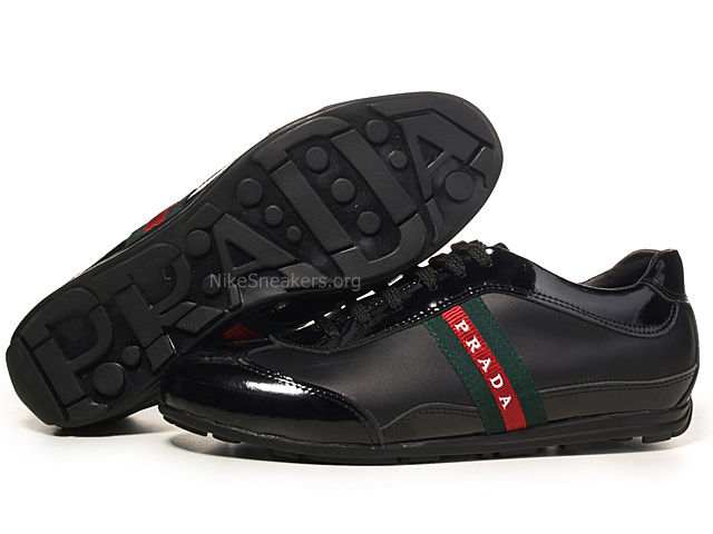 Prada Women's Low Shoes - Black / Red logo With Prada Leather Prada Women's Low Shoes - Black / Red logo With Prada Leather